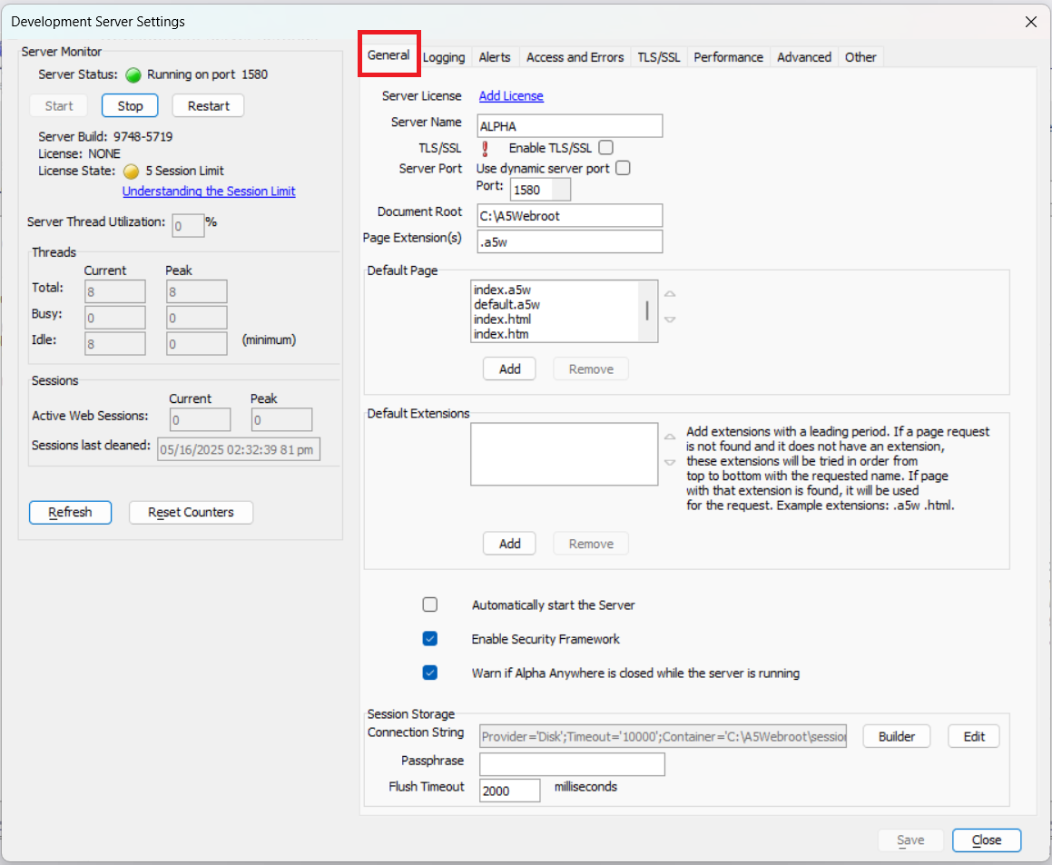 General settings tab (05/2025)